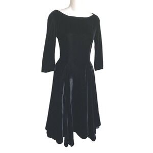 VINTAGE• RARE• ANNE FOGARTY BLACK VELVET‎ DRESS Goth Victorian Edwardian sz XS S